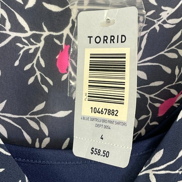 NEW $58 Torrid Womens Plus 4X Bird Print Shirt Dress Roll Tab Sleeve V Neck - Picture 6 of 12